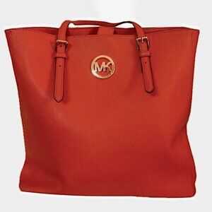 Michael Kors Jet Set Travel Tote Bag Mandarin Orange Leather EUC